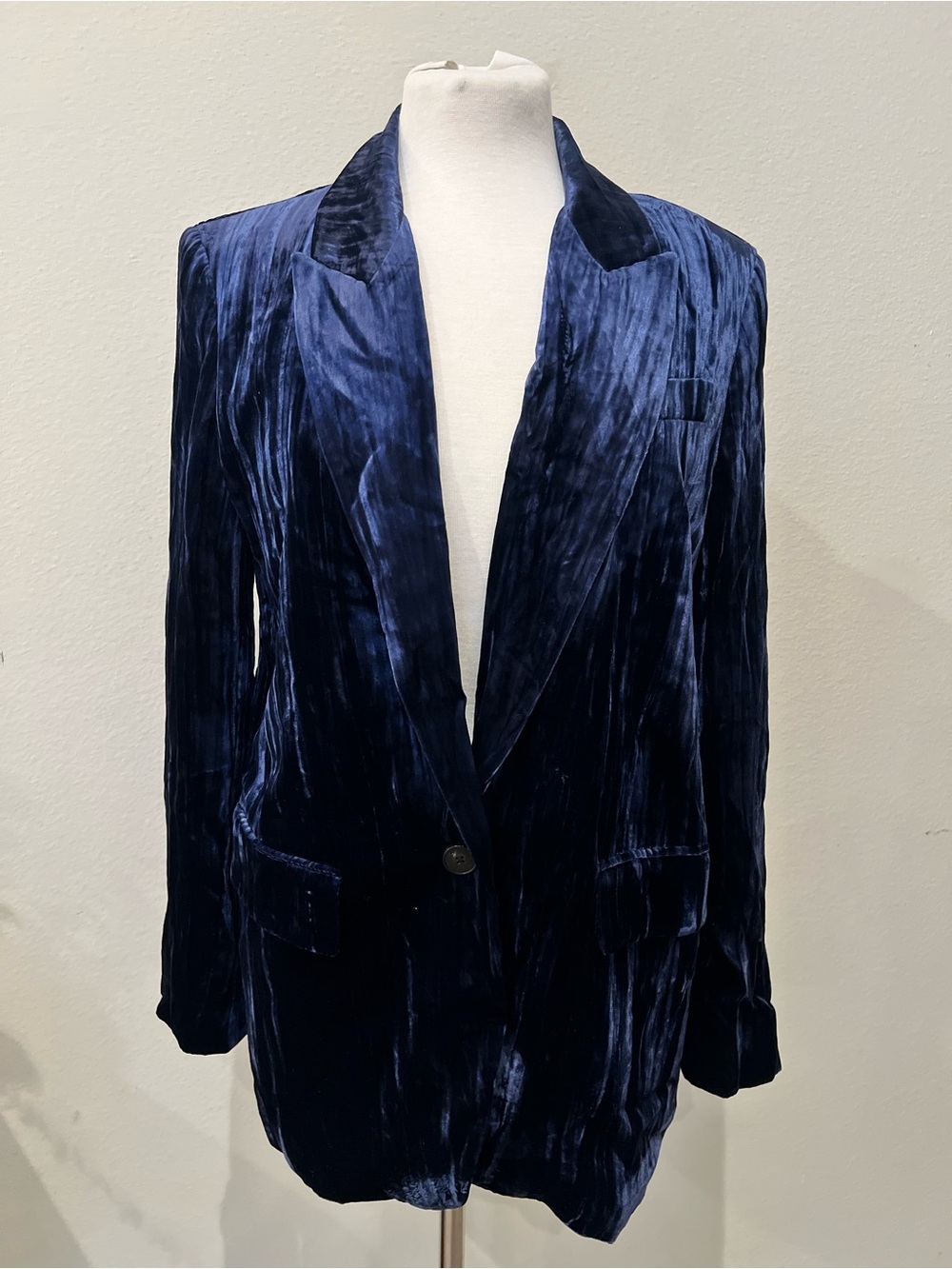 Zara Deep Navy Velvet Blazer Small Oversized
